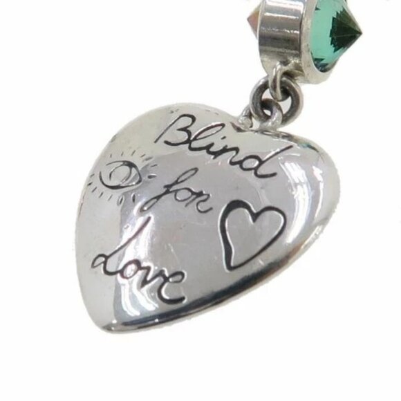 GUCCI Logo Pink Green Stone Heart Drop Stud Earrings Silver 925 Auth - Picture 6 of 11